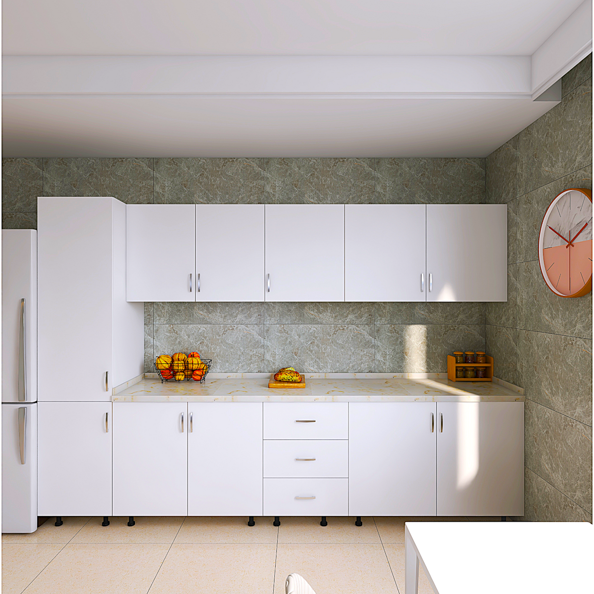 Bucatarie RIMINI 260 cm, Material PAL 18mm, Culoare Alb, Blat termorezistent 2.8cm - imagine 4