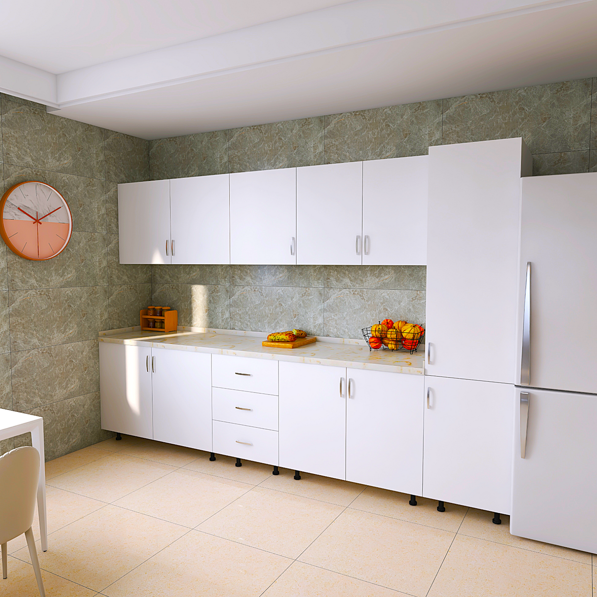 Bucatarie RIMINI 260 cm, Material PAL 18mm, Culoare Alb, Blat termorezistent 2.8cm - imagine 2