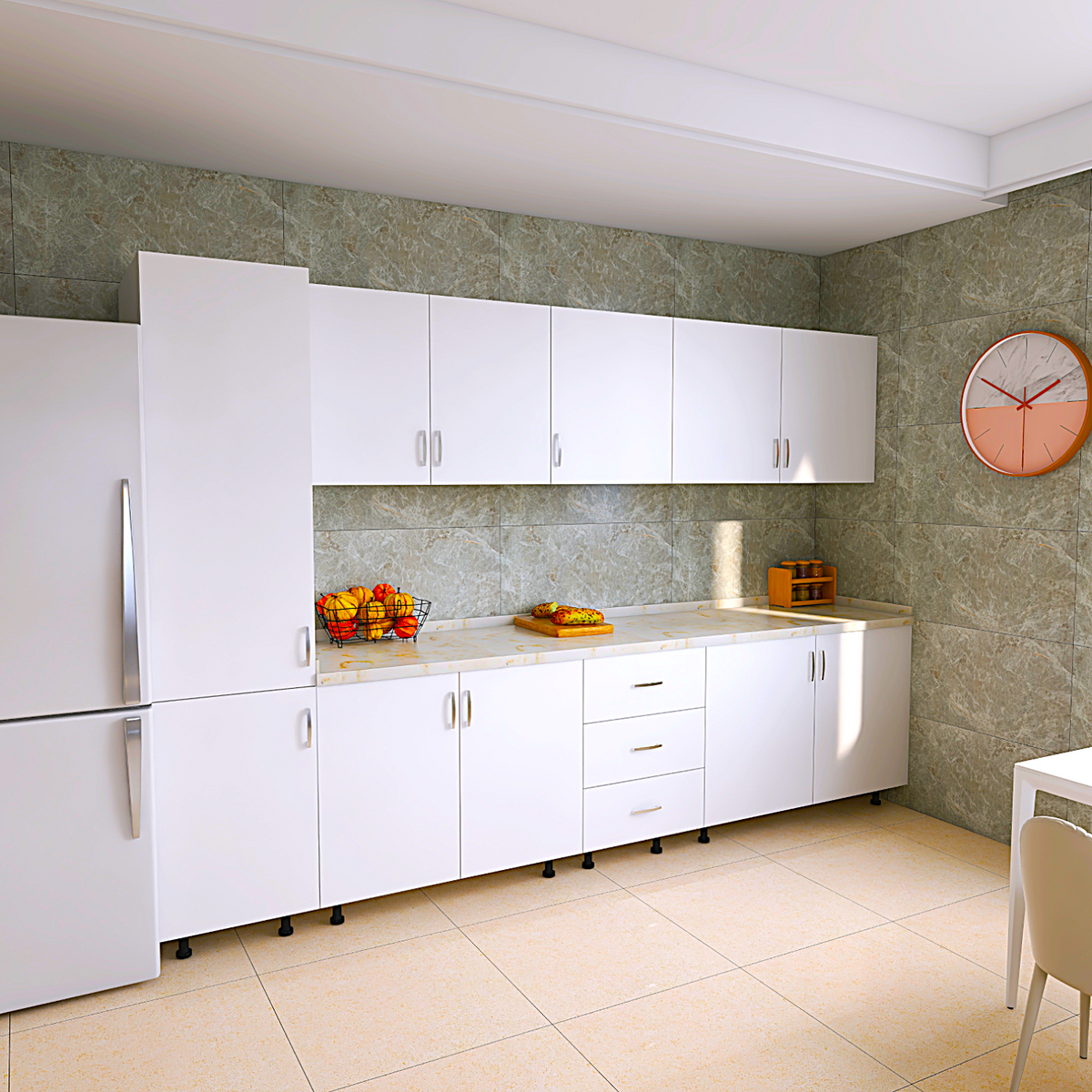 Bucatarie RIMINI 260 cm, Material PAL 18mm, Culoare Alb, Blat termorezistent 2.8cm - imagine 3