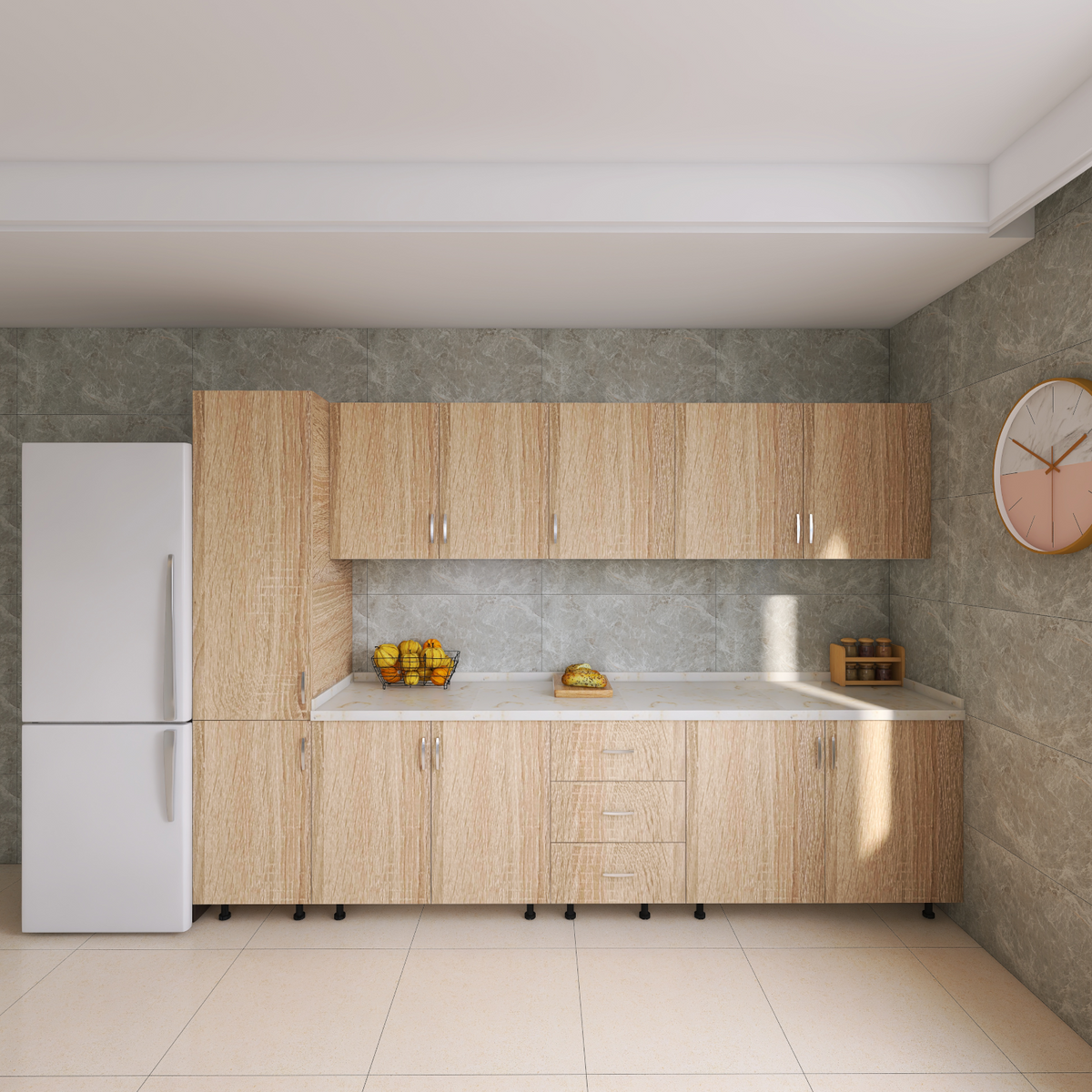 Bucatarie RIMINI 260 cm, Material PAL 18mm, Culoare Stejar Sonoma , Blat termorezistent 2.8cm