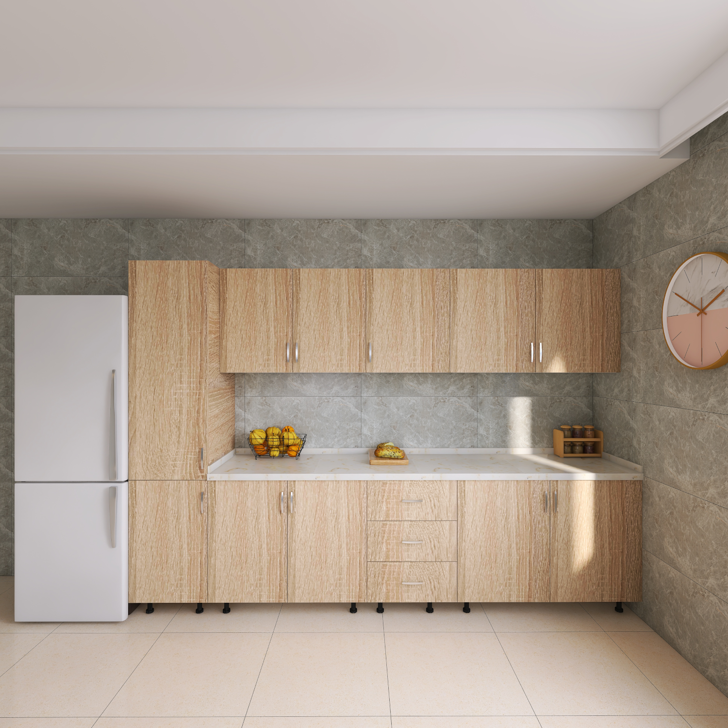 Bucatarie RIMINI 260 cm, Material PAL 18mm, Culoare Stejar Sonoma , Blat termorezistent 2.8cm