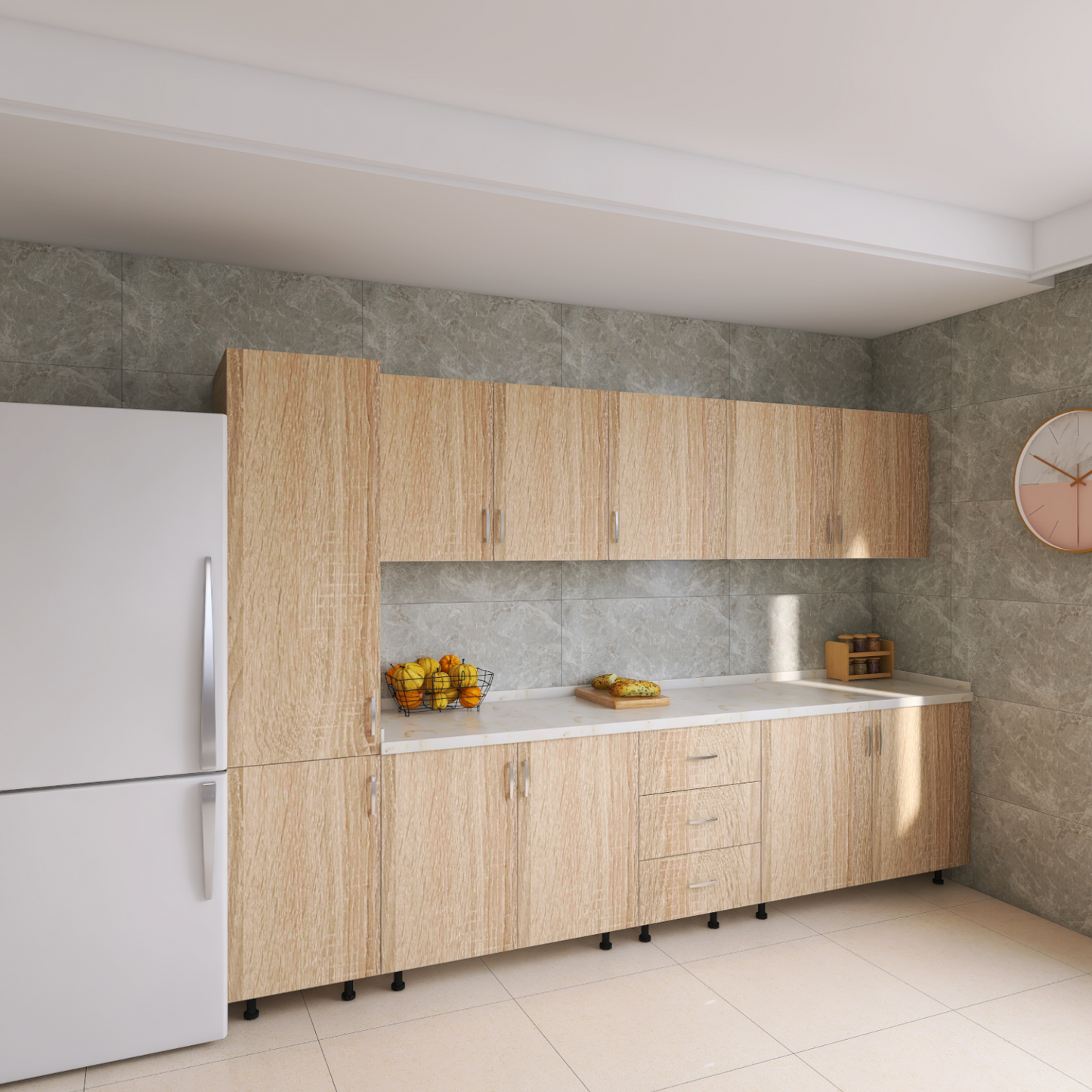 Bucatarie RIMINI 260 cm, Material PAL 18mm, Culoare Stejar Sonoma , Blat termorezistent 2.8cm - imagine 2