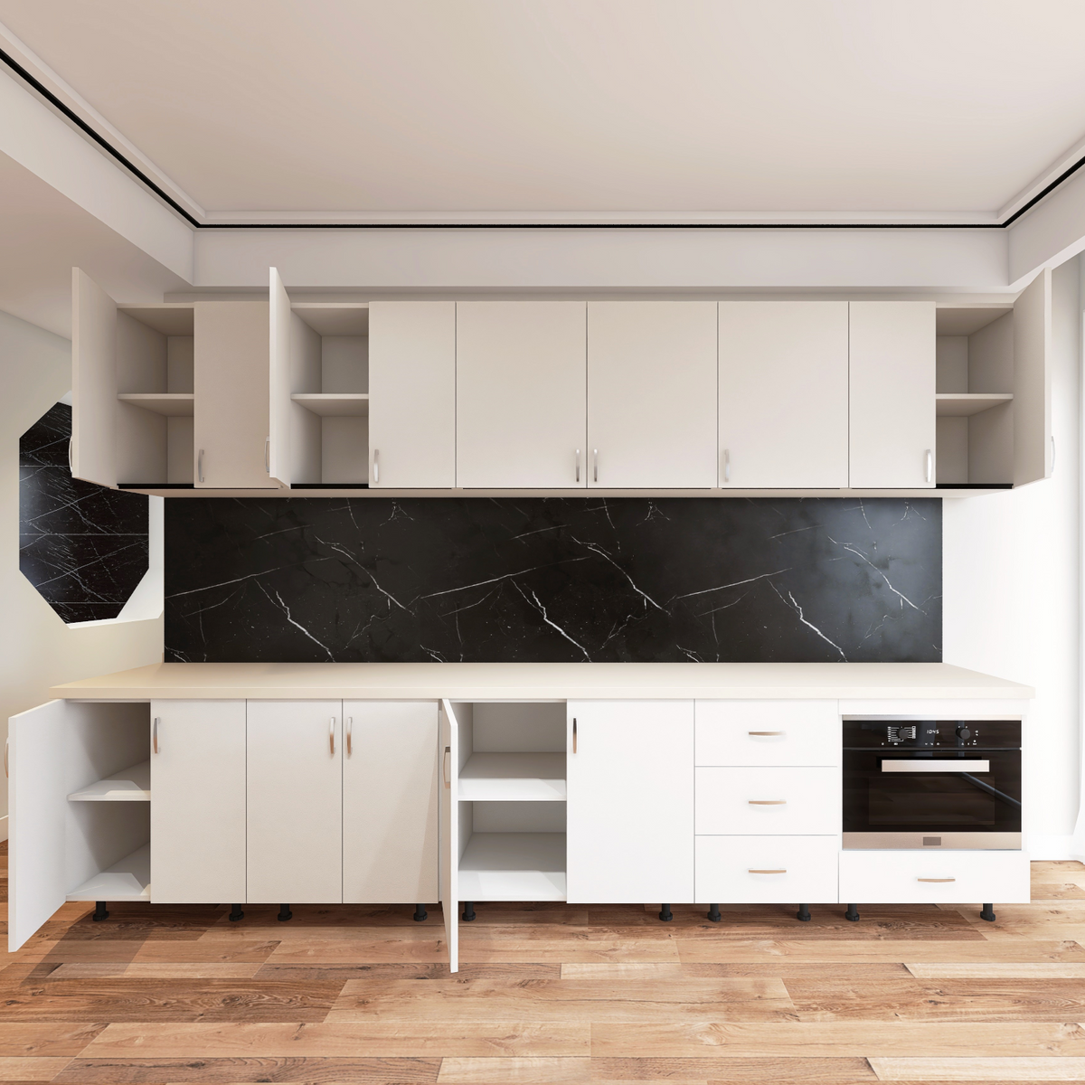 Bucatarie Venus 300 cm, Material PAL 18mm, Culoare Alb, Blat termorezistent 2.8cm - imagine 2