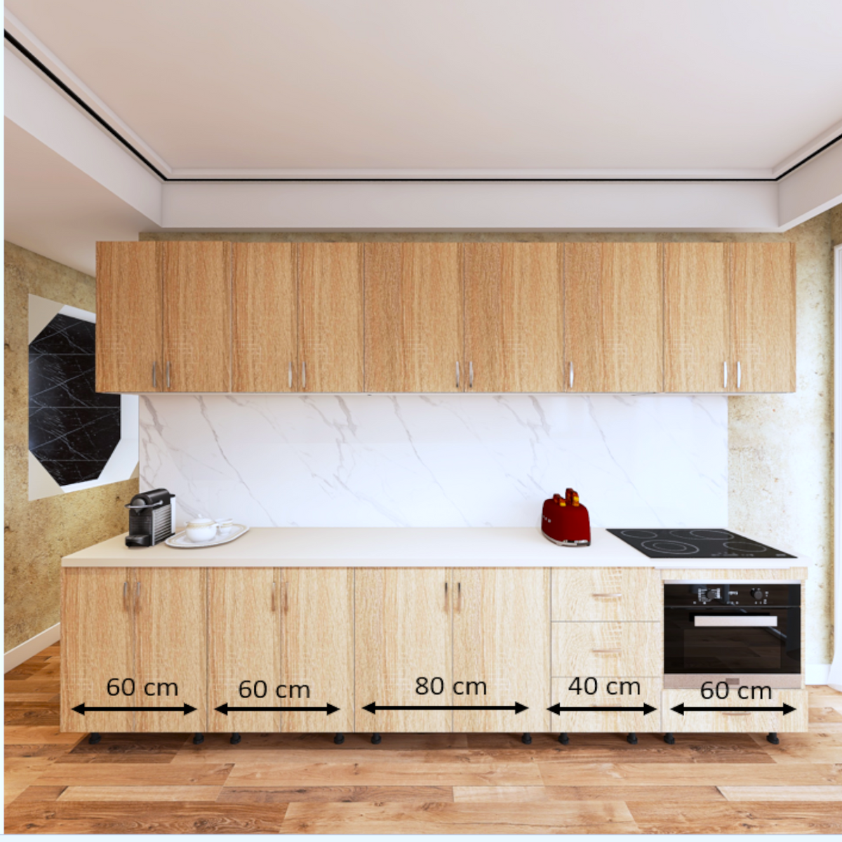Bucatarie Venus 300 cm, Material PAL 18mm, Culoare Stejar Sonoma, Blat termorezistent 2.8cm - imagine 2