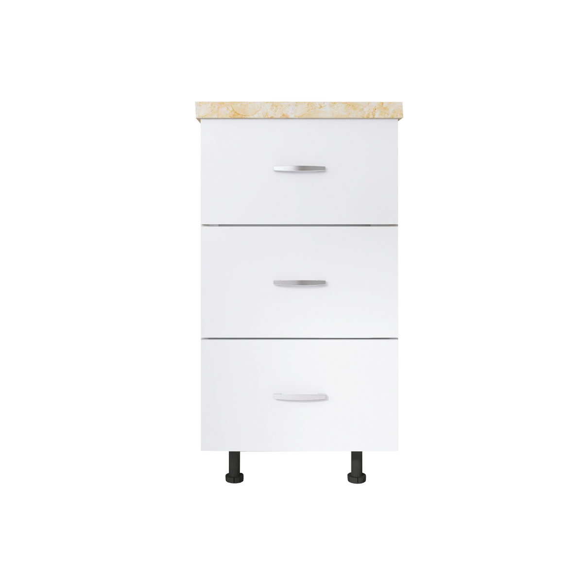 Corp Baza Bucatarie cu 3 sertare, L40cm x H90cm x A50cm, Culoare  Alb, Pal 18mm, Blat Termorezistent 2.8 cm - imagine 2