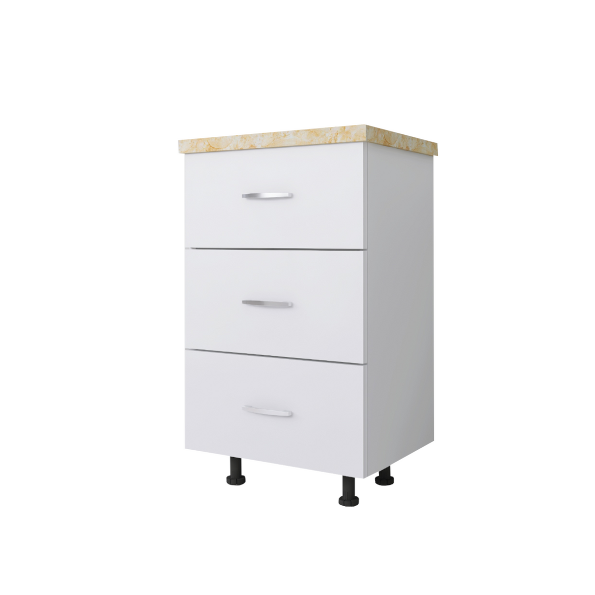 Corp Baza Bucatarie cu 3 sertare, L40cm x H90cm x A50cm, Culoare  Alb, Pal 18mm, Blat Termorezistent 2.8 cm - imagine 3