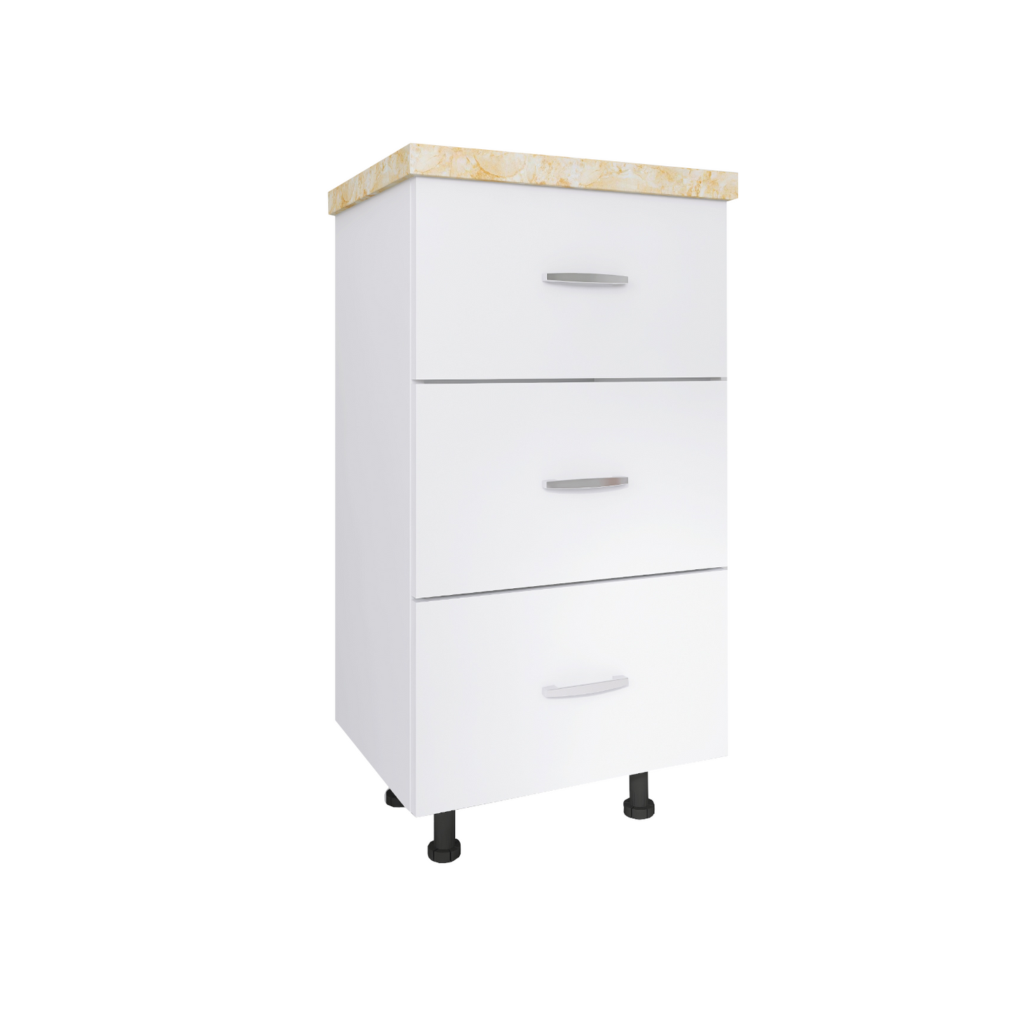 Corp Baza Bucatarie cu 3 sertare, L40cm x H90cm x A50cm, Culoare  Alb, Pal 18mm, Blat Termorezistent 2.8 cm