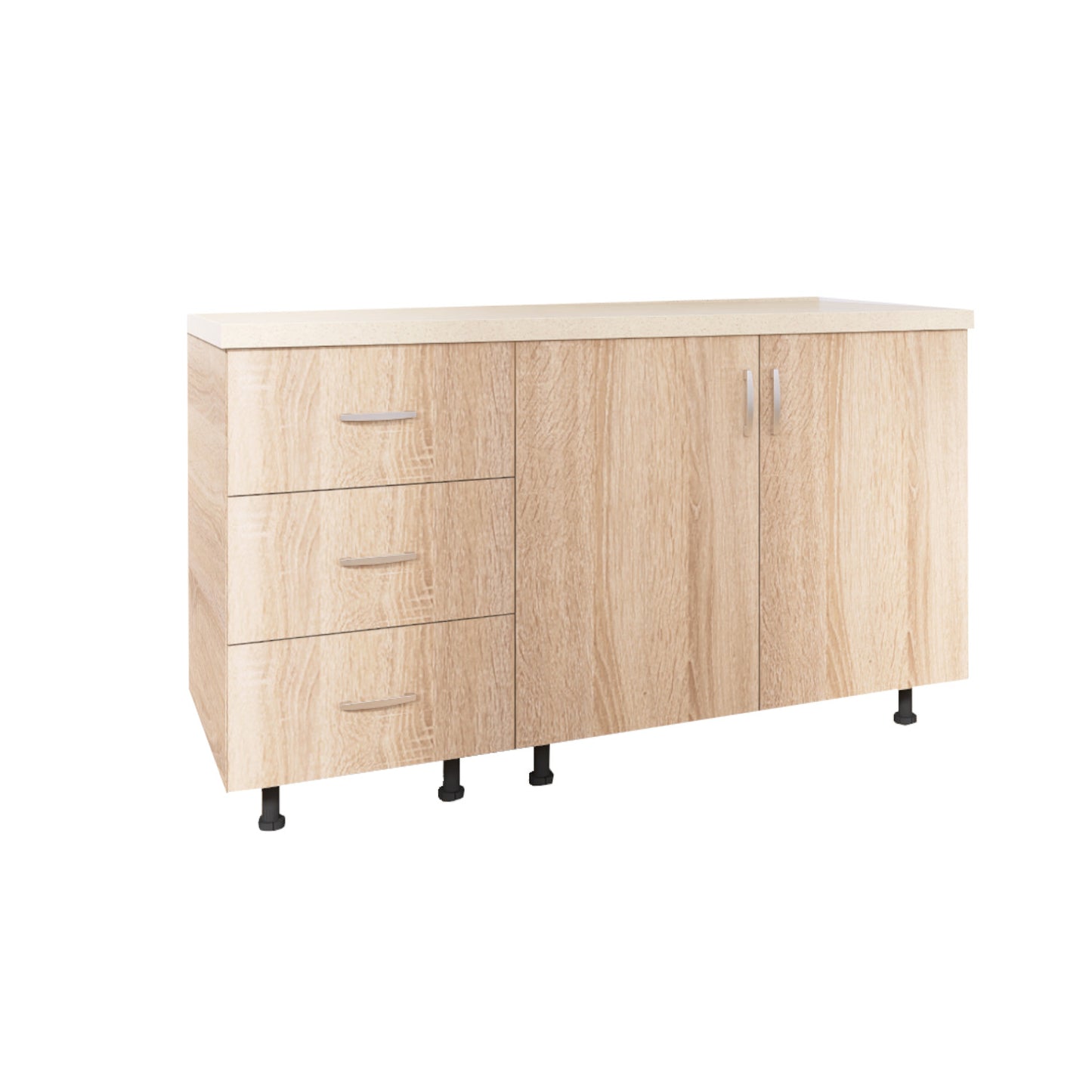 Corp Baza Bucatarie cu 3 sertare, L40cm x H90cm x A50cm, Culoare  Sonoma, Pal 18mm, Blat Termorezistent, - imagine 4