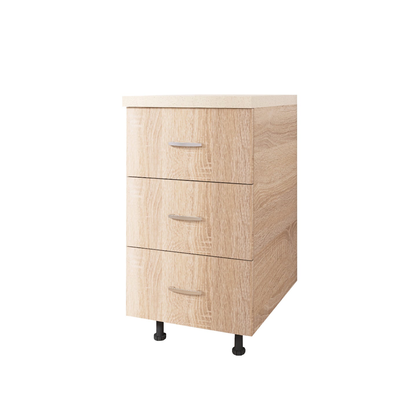 Corp Baza Bucatarie cu 3 sertare, L40cm x H90cm x A50cm, Culoare  Sonoma, Pal 18mm, Blat Termorezistent, - imagine 2