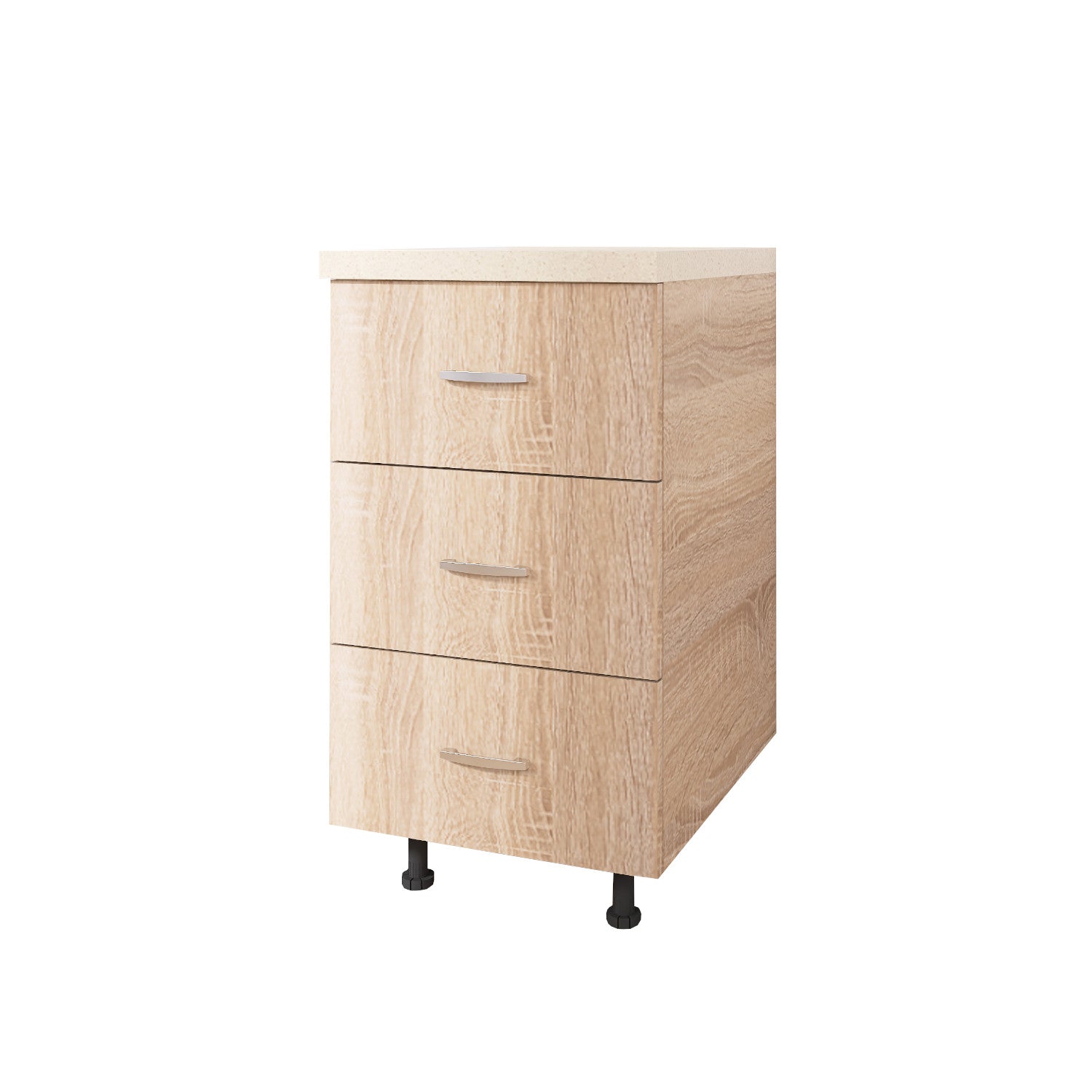 Corp Baza Bucatarie cu 3 sertare, L40cm x H90cm x A50cm, Culoare  Sonoma, Pal 18mm, Blat Termorezistent, - imagine 2