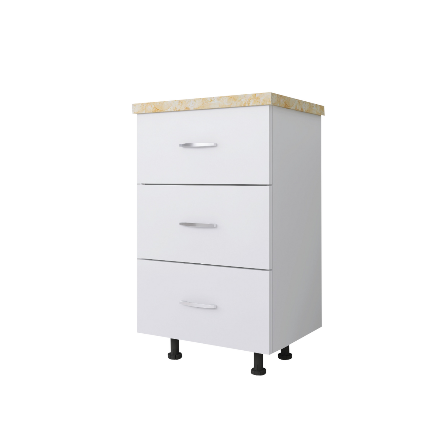Corp Baza Bucatarie cu 3 sertare, L60cm x H90cm x A50cm, Culoare  Alb, Pal 18mm, Blat Termorezistent 2.8cm - imagine 3