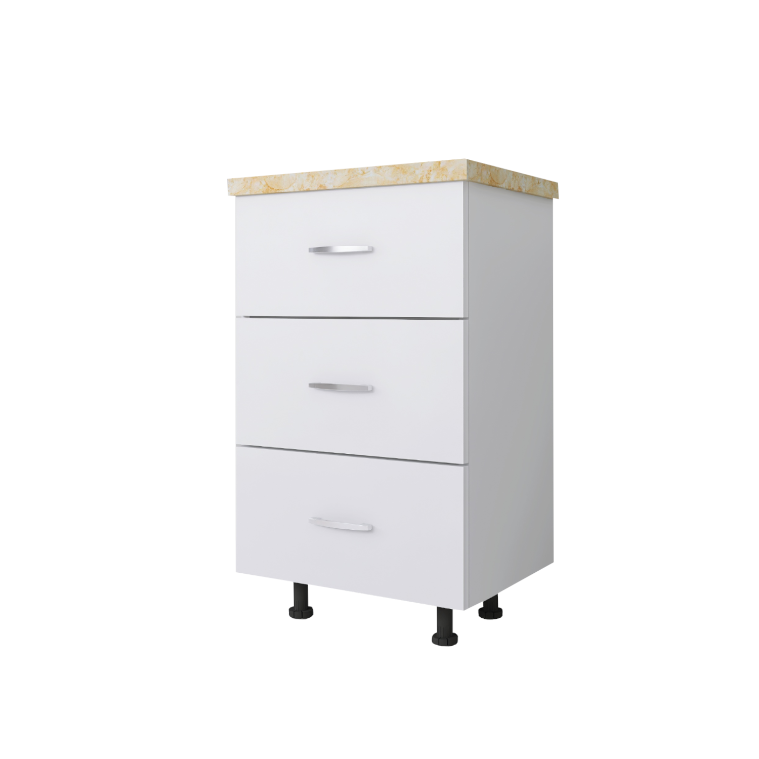 Corp Baza Bucatarie cu 3 sertare, L60cm x H90cm x A50cm, Culoare  Alb, Pal 18mm, Blat Termorezistent 2.8cm - imagine 3