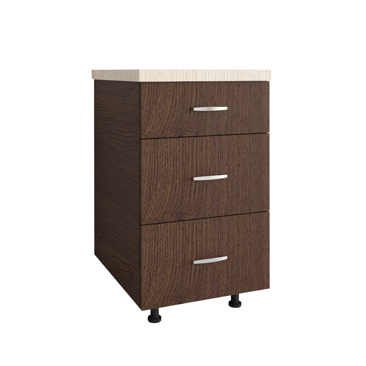 Corp Baza Bucatarie cu 3 sertare, L60cm x H90cm x A50cm, Culoare Wenge, Pal 18mm, Blat Termorezistent,