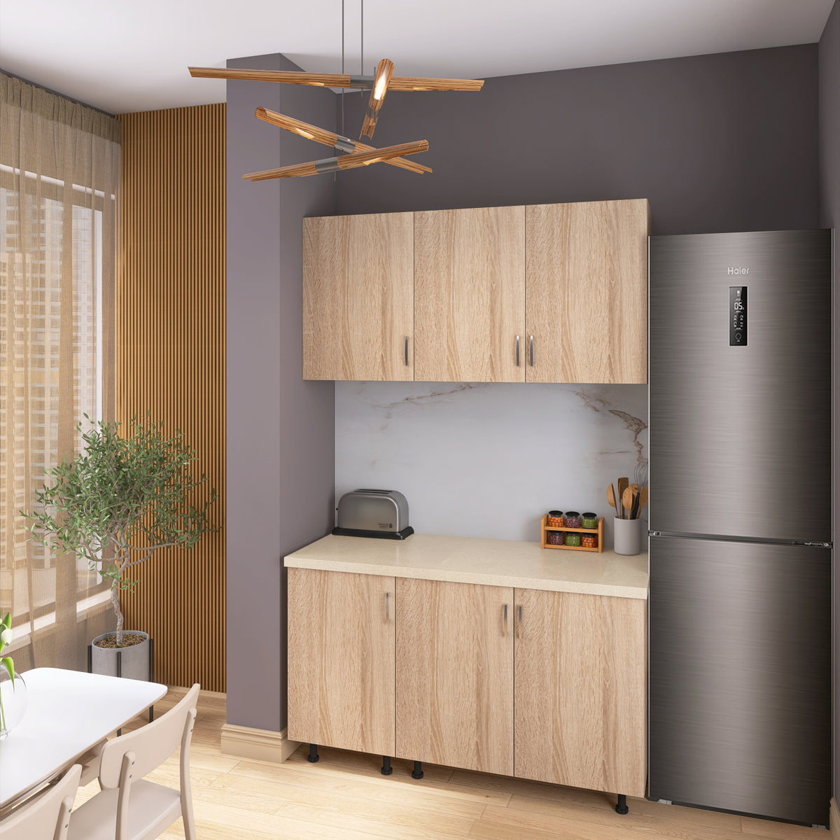 Corp Baza Bucatarie Cu Blat Termorezistent, L40cm x H90cm x A50cm, Culoare Sonoma, Pal 18mm - imagine 4