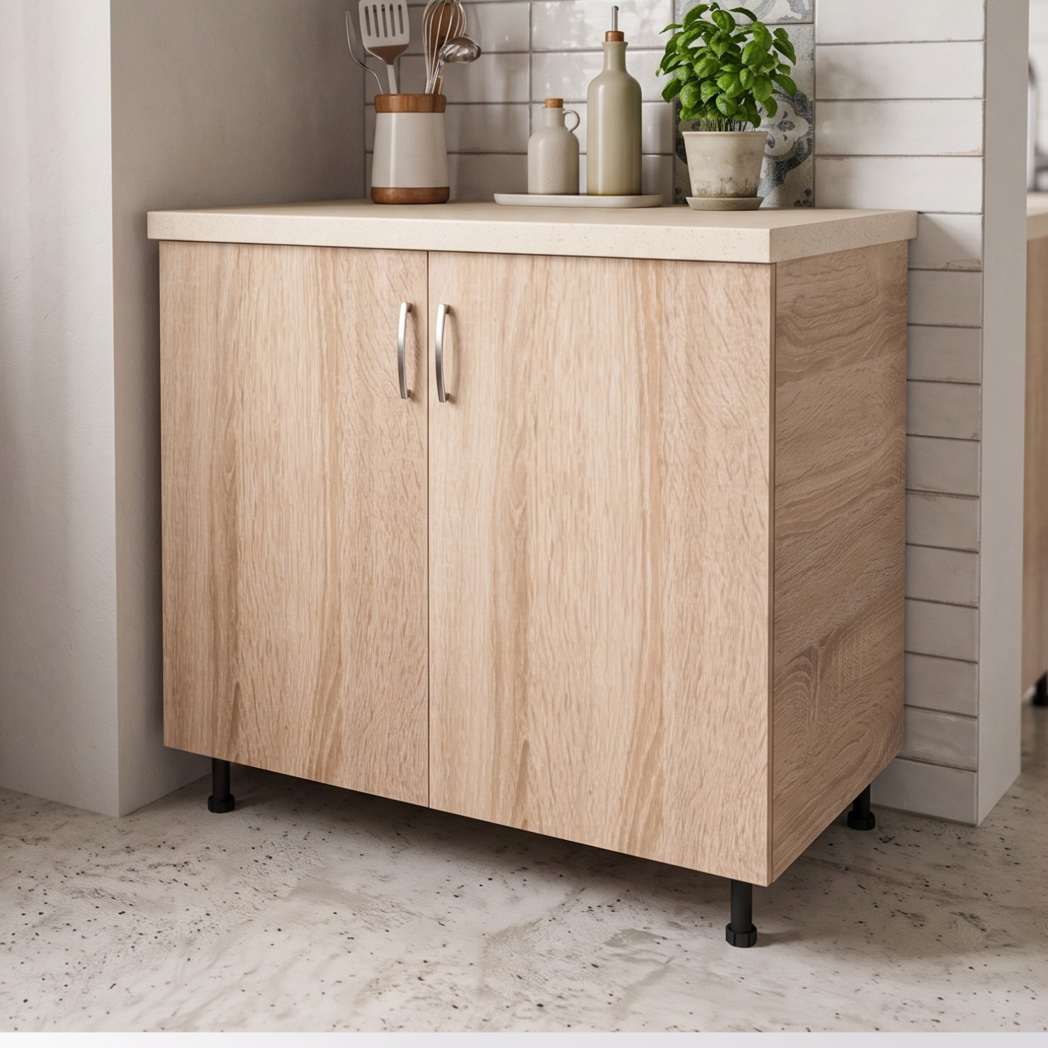 Corp Baza Bucatarie Cu Blat Termorezistent, L80cm x H90cm x A50cm, Culoare  Sonoma, Pal 18mm - imagine 3