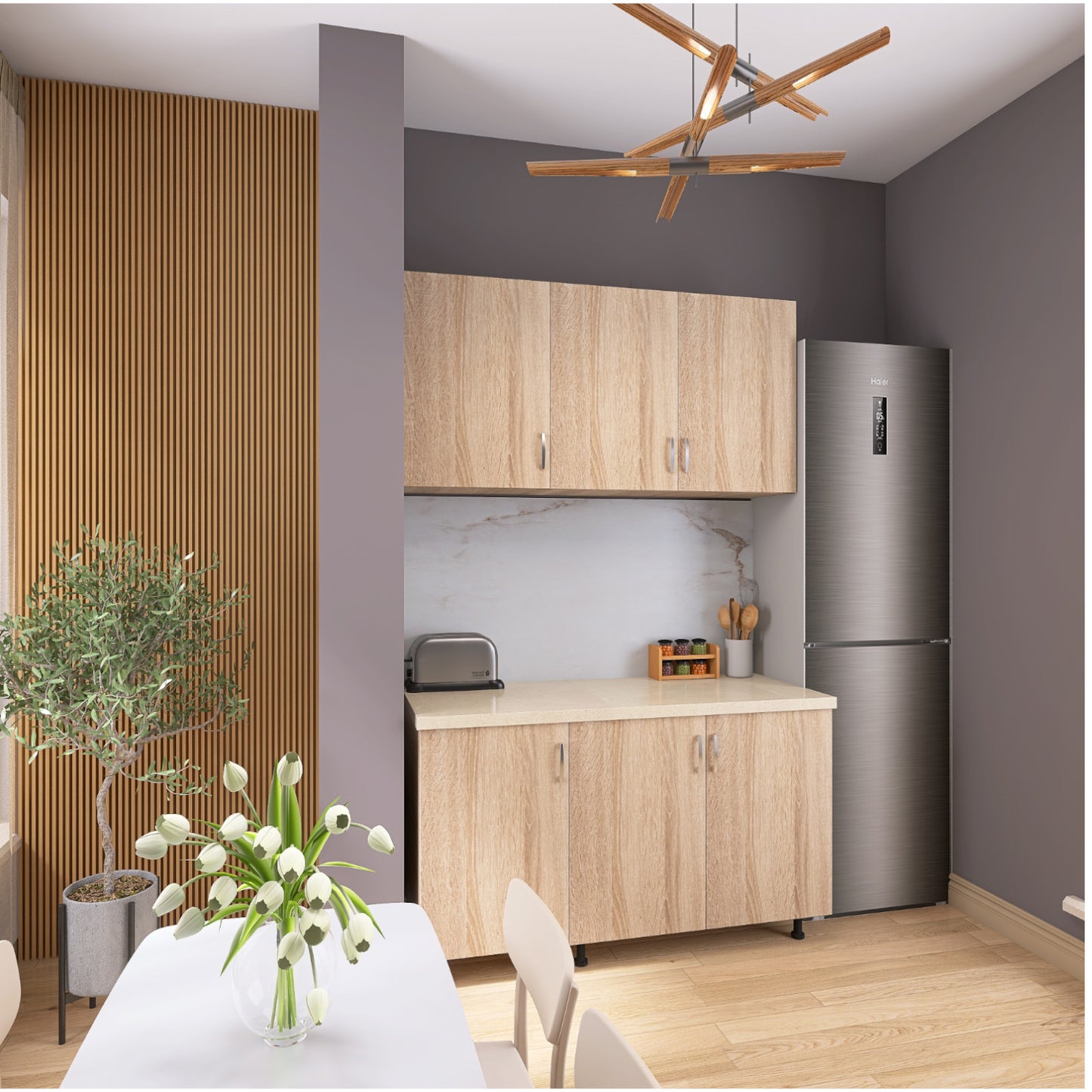 Corp Baza Bucatarie Cu Blat Termorezistent, L80cm x H90cm x A50cm, Culoare  Sonoma, Pal 18mm - imagine 5