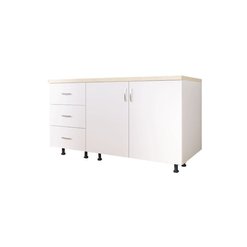 Corp Bucatarie Inferior L120 x A50 x H90cm, Culoare Alb, PAL 18mm, Blat termorezistent 2,8 cm - imagine 4