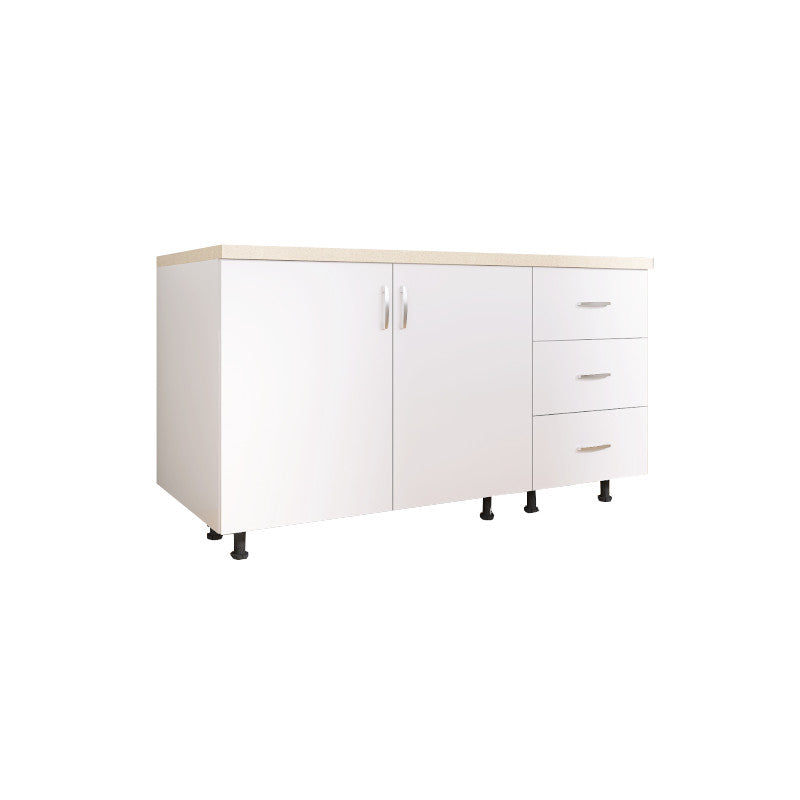 Corp Bucatarie Inferior L120 x A50 x H90cm, Culoare Alb, PAL 18mm, Blat termorezistent 2,8 cm - imagine 5