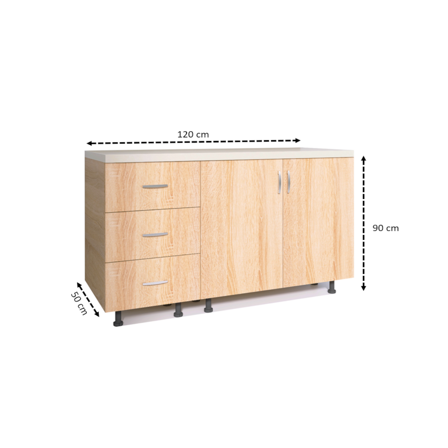Corp Bucatarie Inferior 120 cm, Culoare Sonoma, Material PAL 18mm, Blat termorezistent 2,8 cm - imagine 3