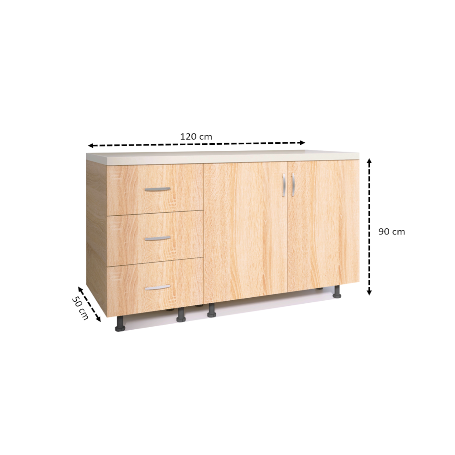 Corp Bucatarie Inferior 120 cm, Culoare Sonoma, Material PAL 18mm, Blat termorezistent 2,8 cm - imagine 3