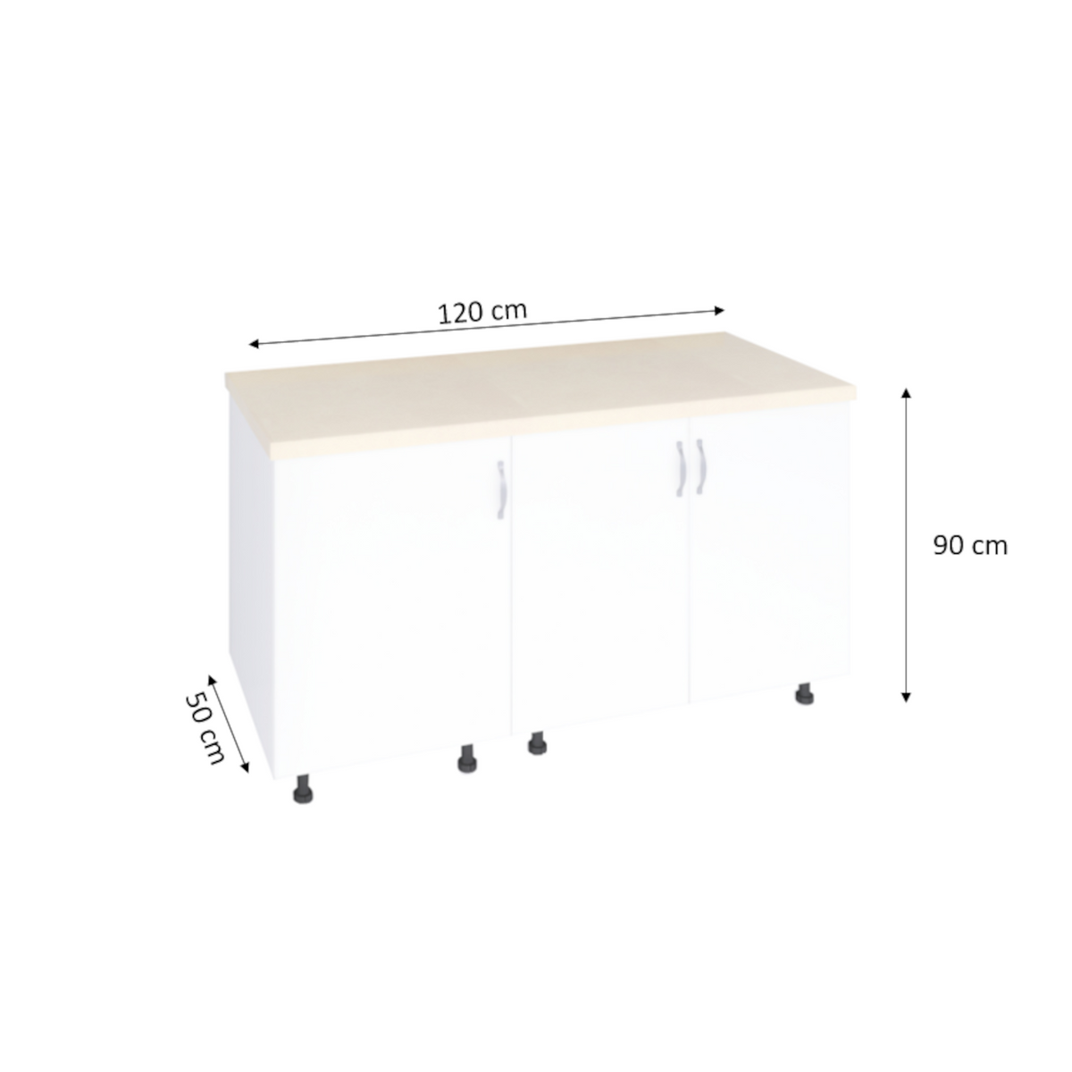 Corp Inferior Bucatarie 120x50x90 cm, Culoare Alb, Pal 18mm, Blat Termorezistent 2.8 cm - imagine 3