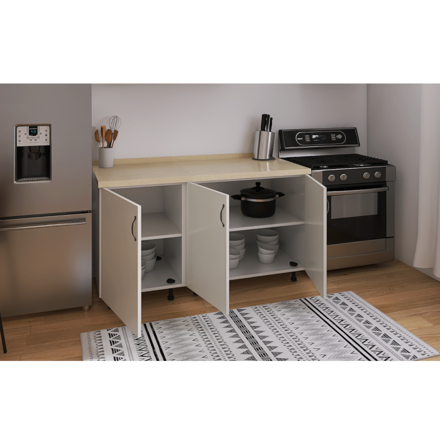 Corp Inferior Bucatarie 120x50x90 cm, Culoare Alb, Pal 18mm, Blat Termorezistent 2.8 cm - imagine 2