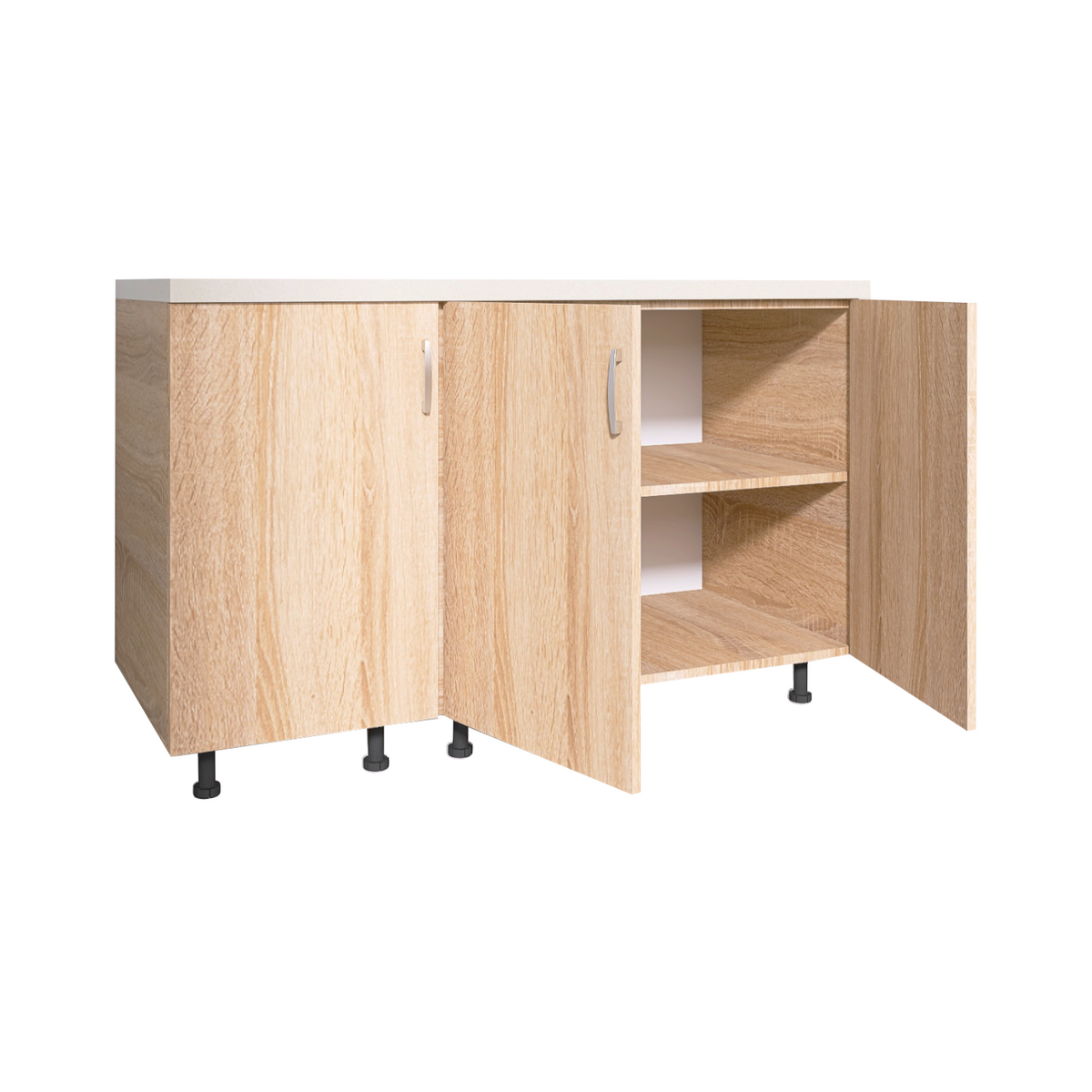Corp Inferior Bucatarie 120x50x90 cm CU 3 USI, Culoare Sonoma, Pal 18mm, Blat Termorezistent - imagine 2