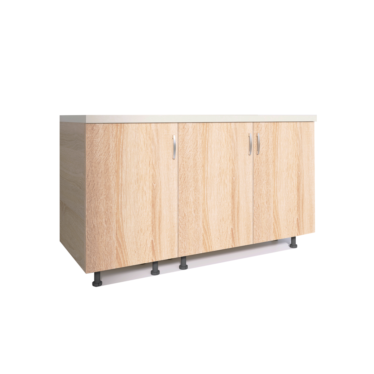 Corp Inferior Bucatarie 120x50x90 cm CU 3 USI, Culoare Sonoma, Pal 18mm, Blat Termorezistent