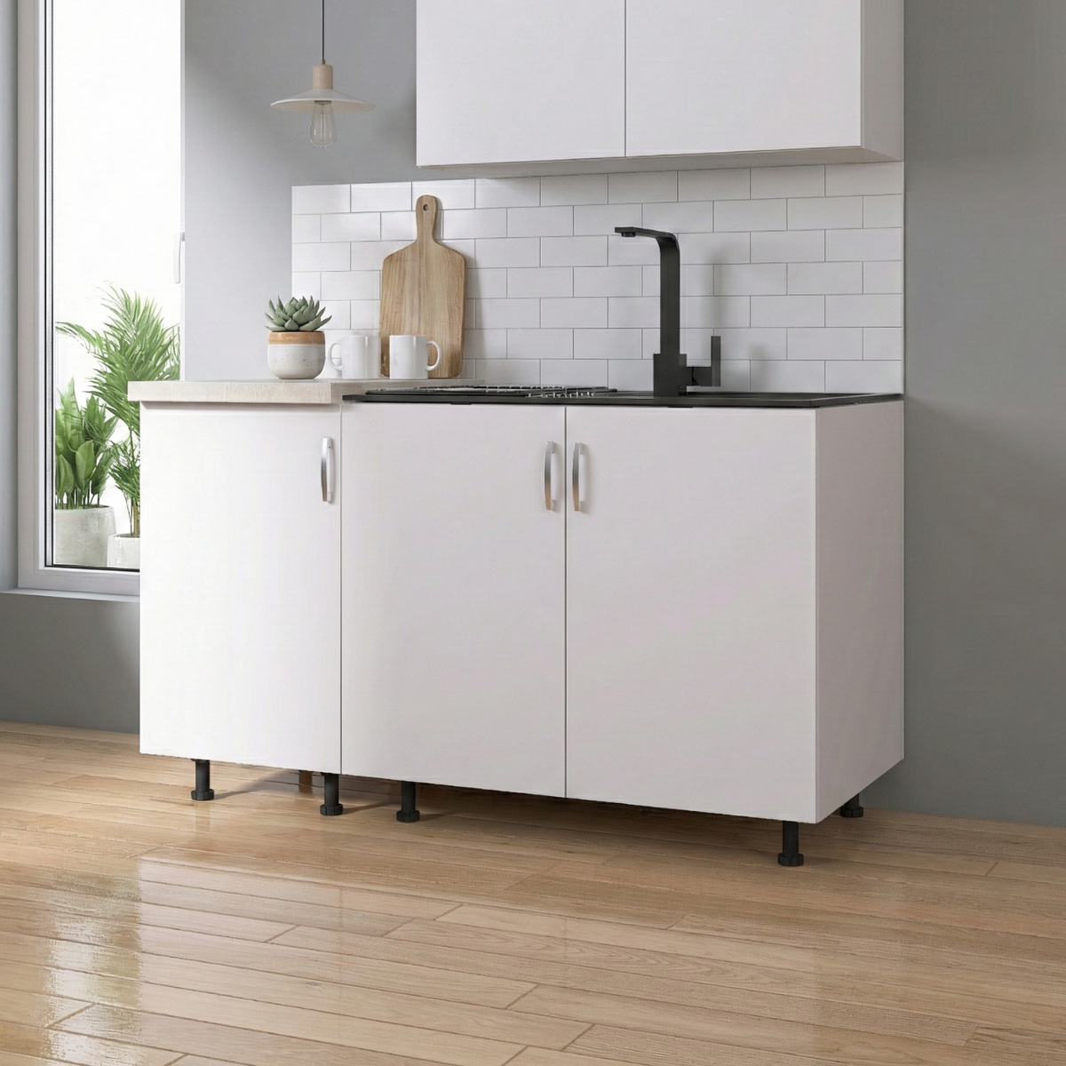 Corp Inferior Bucatarie cu 3 usi  120x50x90 cm, Culoare Alb, Pal 18mm, Blat Termorezistent 2.8 cm - imagine 2