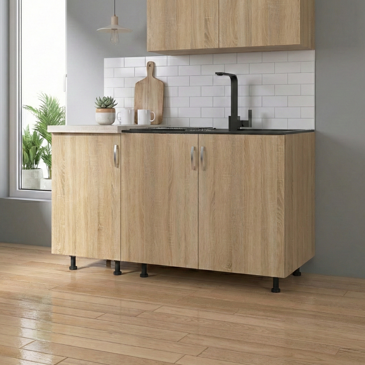 Corp Inferior Bucatarie cu 3 usi  120x50x90 cm, Culoare STEJAR SONOMA , Pal 18mm, Blat Termorezistent 2.8 cm - imagine 2