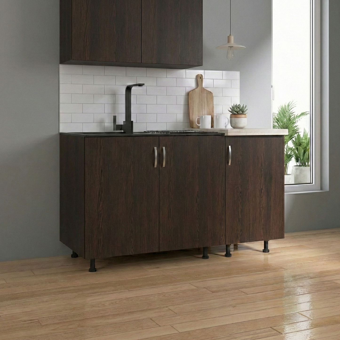 Corp Inferior Bucatarie cu 3 usi  120x50x90 cm, Culoare WENGE , Pal 18mm, Blat Termorezistent 2.8 cm