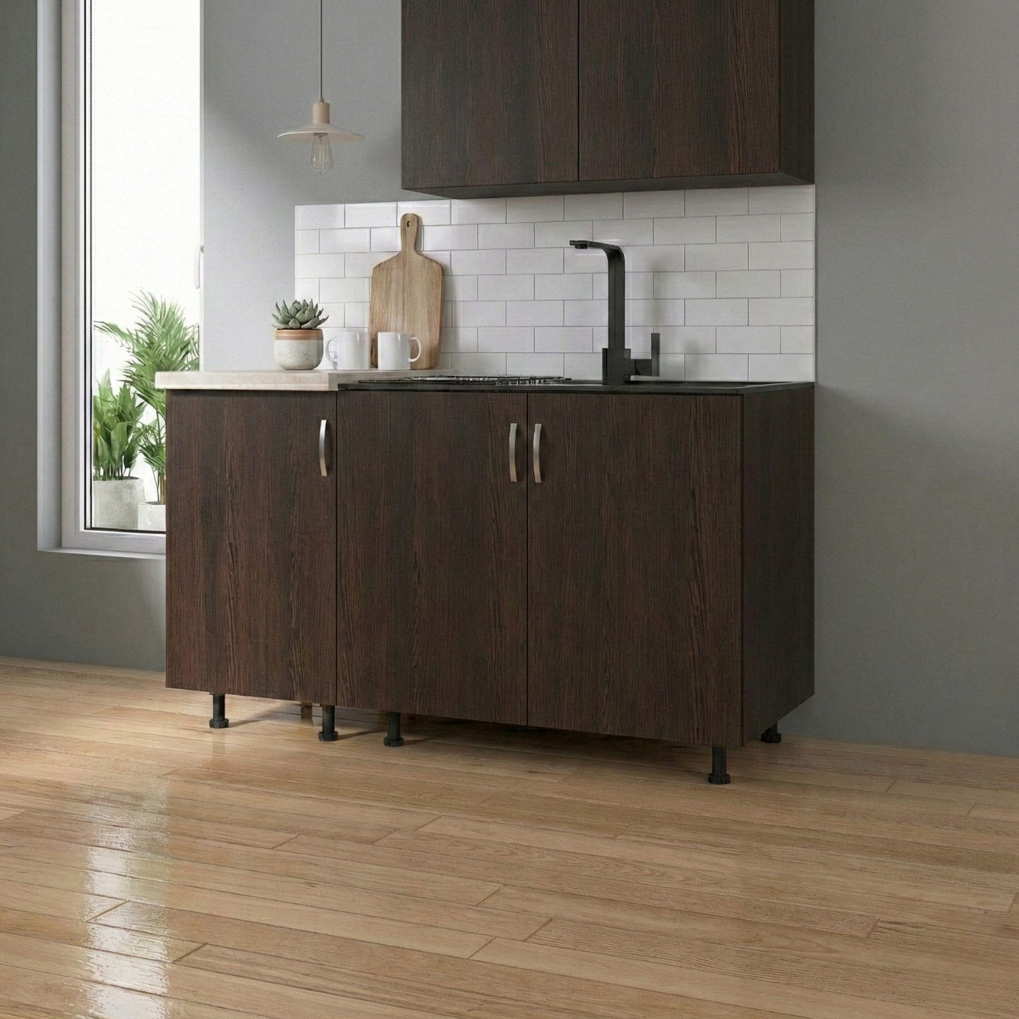 Corp Inferior Bucatarie cu 3 usi  120x50x90 cm, Culoare WENGE , Pal 18mm, Blat Termorezistent 2.8 cm - imagine 2