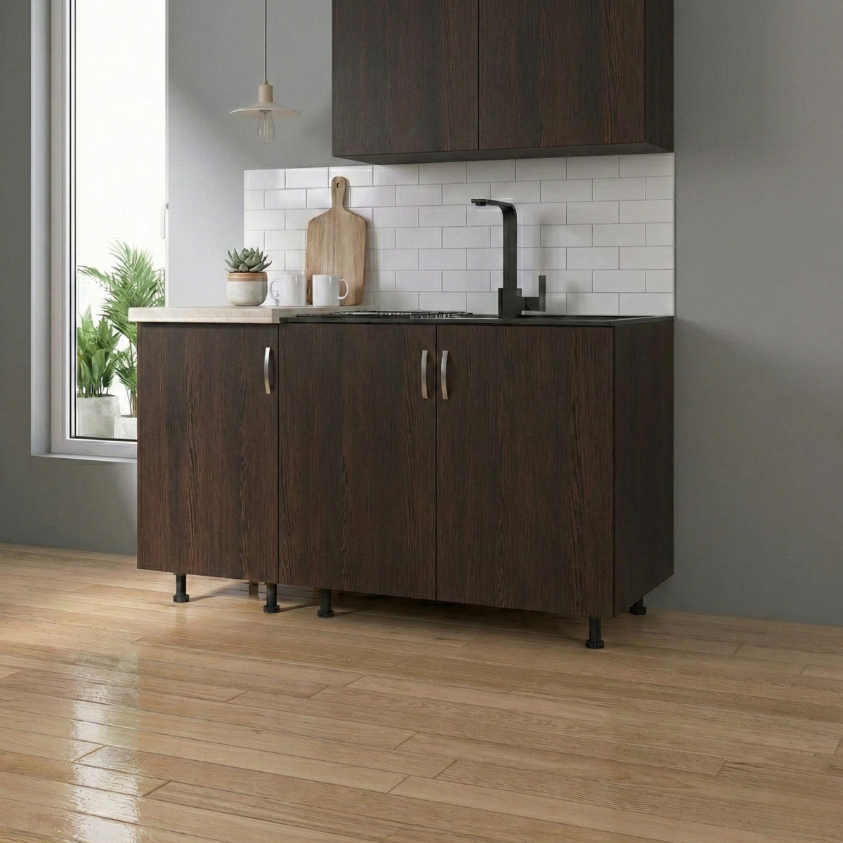 Corp Inferior Bucatarie cu 3 usi  120x50x90 cm, Culoare WENGE , Pal 18mm, Blat Termorezistent 2.8 cm - imagine 2