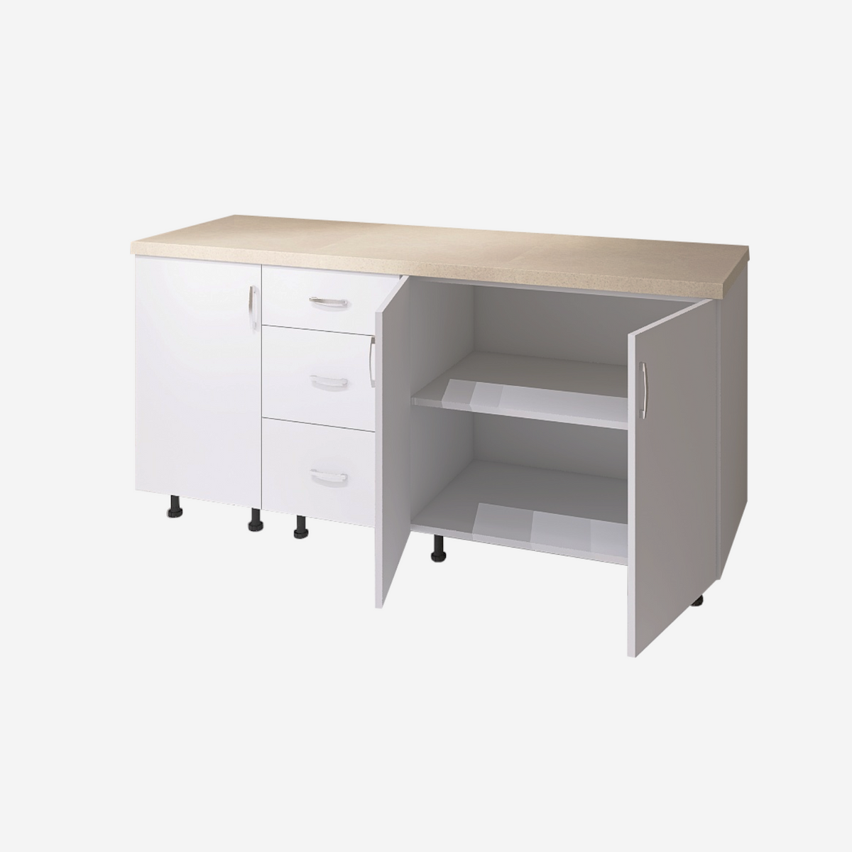 Corp Inferior Bucatarie L160xA50xH90 cm, Culoare ALB, Pal 18mm, Blat Termorezistent 2.8 cm - imagine 2
