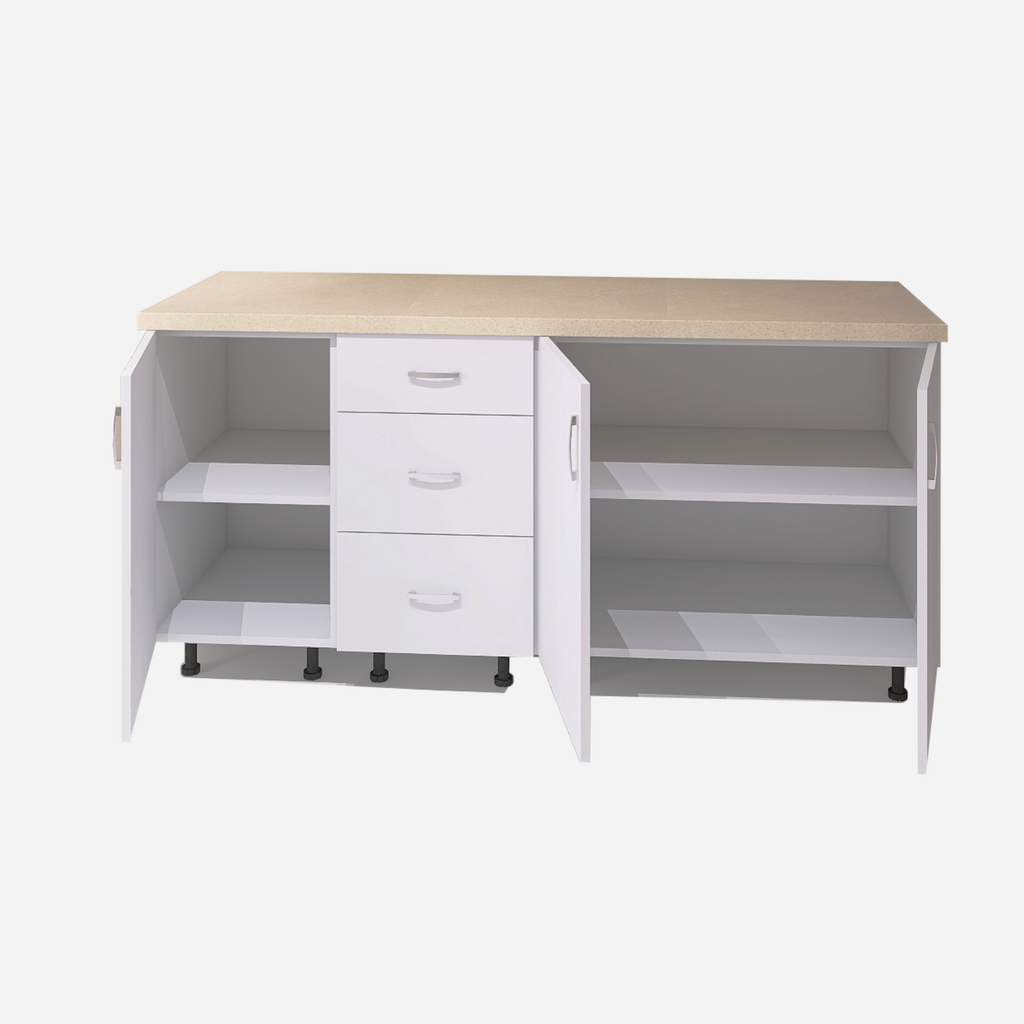 Corp Inferior Bucatarie L160xA50xH90 cm, Culoare ALB, Pal 18mm, Blat Termorezistent 2.8 cm - imagine 3
