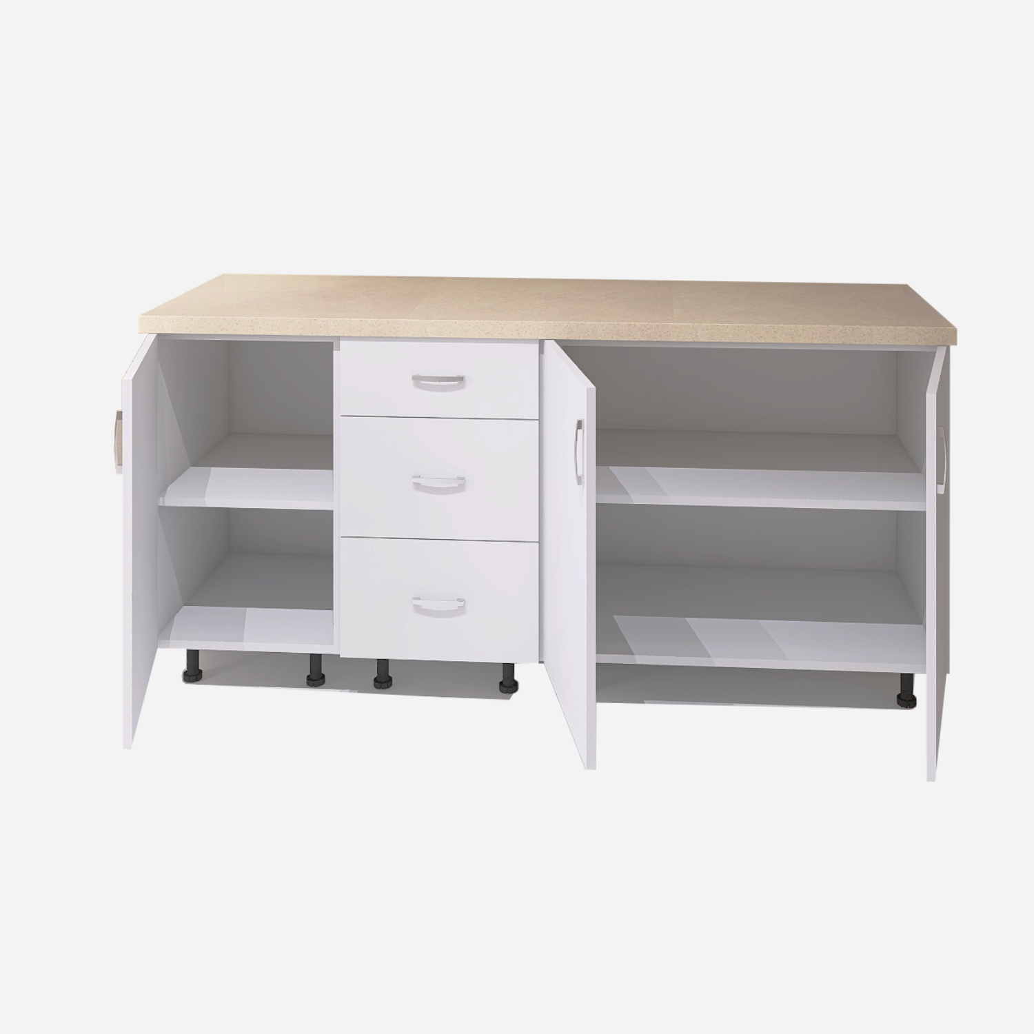 Corp Inferior Bucatarie L160xA50xH90 cm, Culoare ALB, Pal 18mm, Blat Termorezistent 2.8 cm - imagine 3