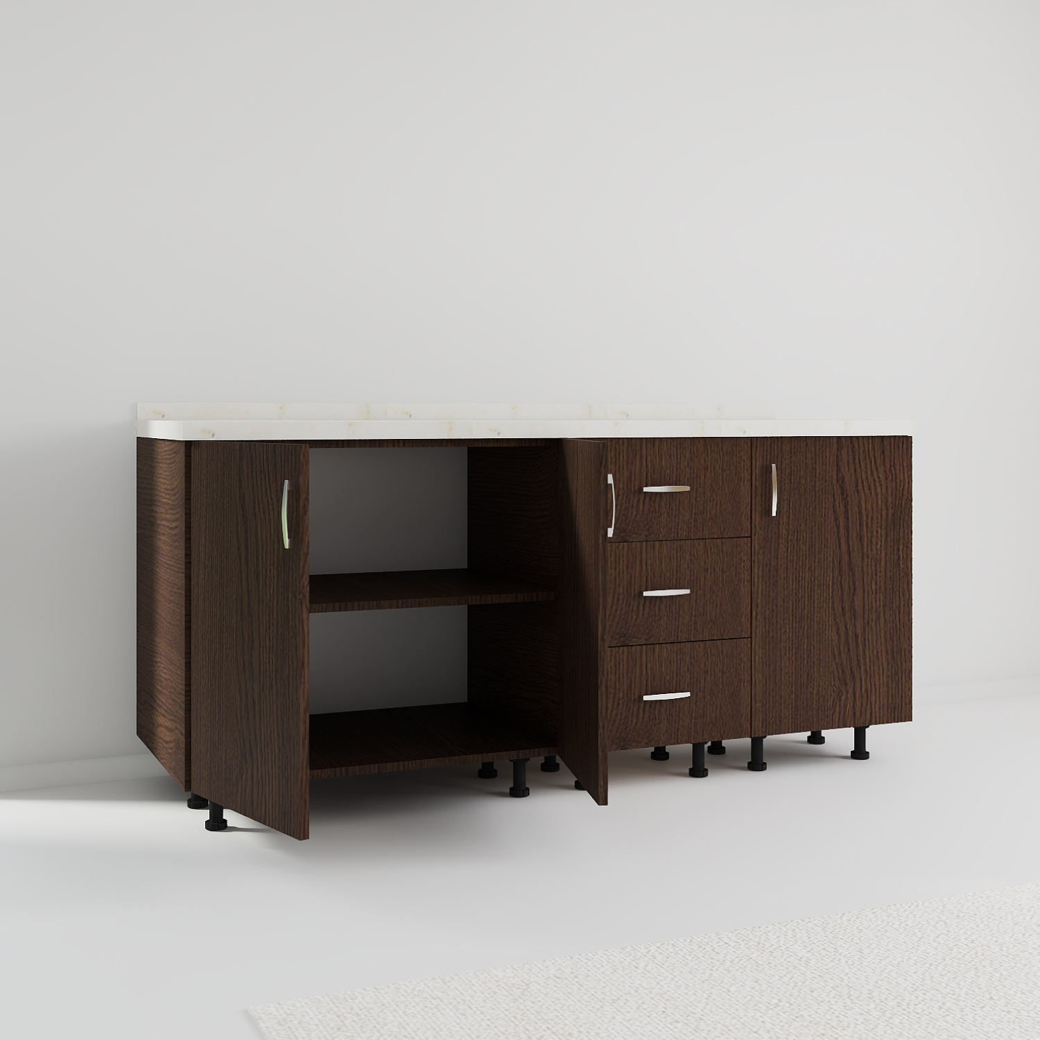 Corp Inferior Bucatarie L160xA50xH90 cm, Culoare Wenge, Pal 18mm, Blat Termorezistent 2.8 cm - imagine 2