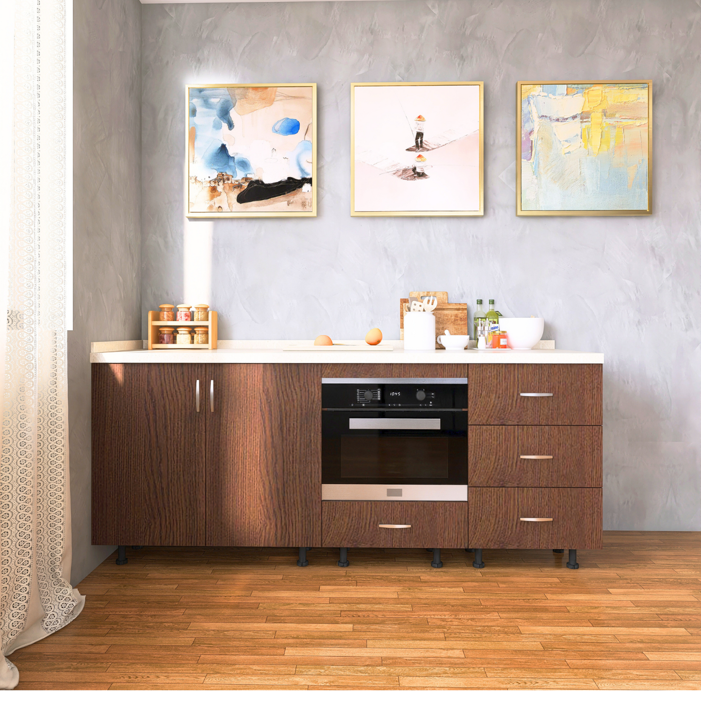 Corp Inferior Bucatarie  L180 x H90 x A50 cm, Culoare Wenge, Pal 18mm, Blat Termorezistent 2,8 cm Grosime - imagine 2