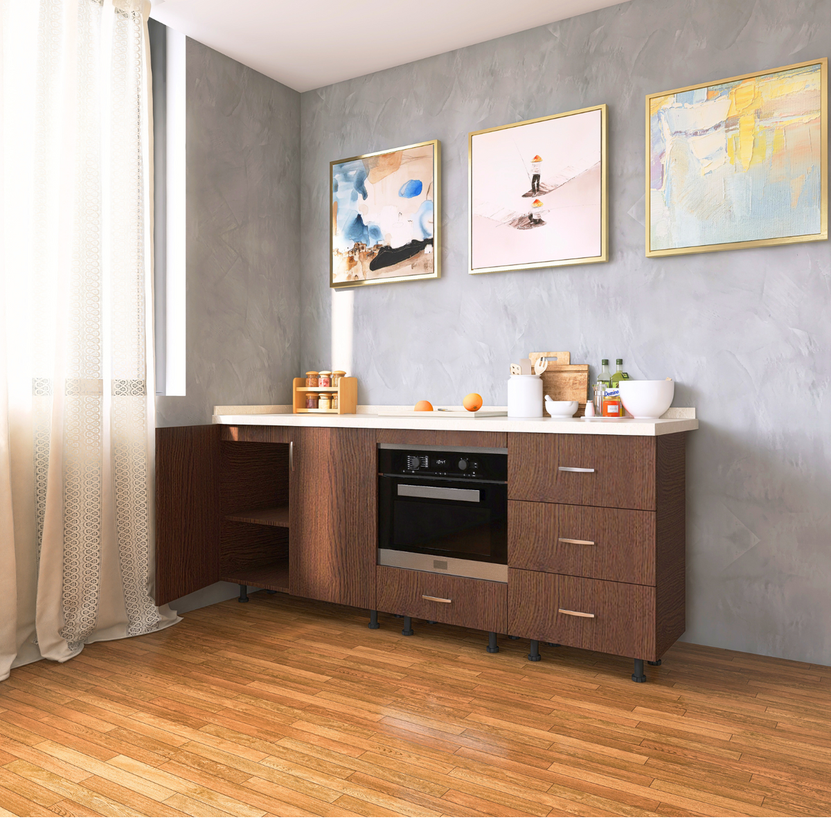 Corp Inferior Bucatarie  L180 x H90 x A50 cm, Culoare Wenge, Pal 18mm, Blat Termorezistent 2,8 cm Grosime - imagine 3
