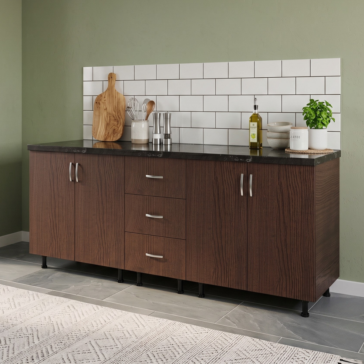 Corp Inferior Bucatarie L200 x A50 x H90 cm, Culoare WENGE, Pal 18mm, Blat Termorezistent 2.8 cm - imagine 4
