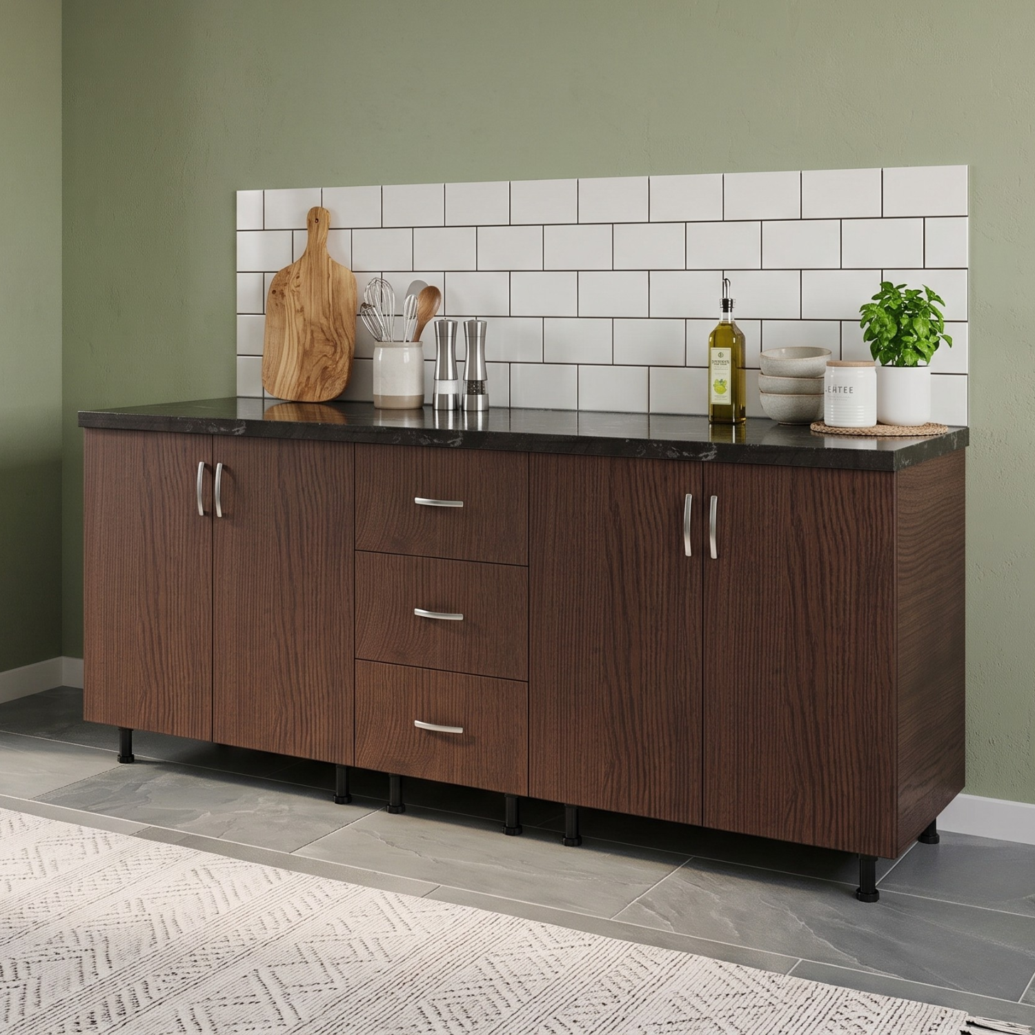Corp Inferior Bucatarie L200 x A50 x H90 cm, Culoare WENGE, Pal 18mm, Blat Termorezistent 2.8 cm - imagine 4