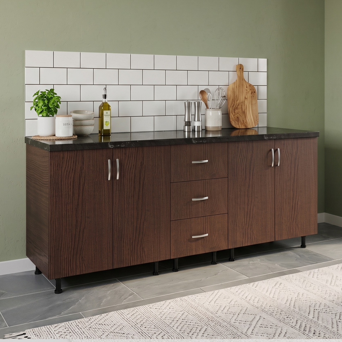 Corp Inferior Bucatarie L200 x A50 x H90 cm, Culoare WENGE, Pal 18mm, Blat Termorezistent 2.8 cm