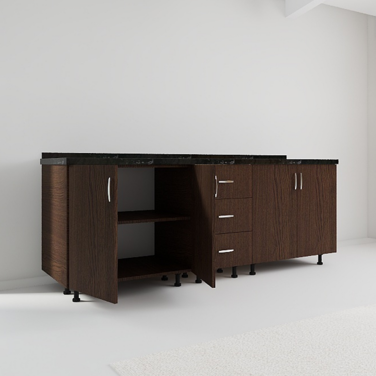 Corp Inferior Bucatarie L200 x A50 x H90 cm, Culoare WENGE, Pal 18mm, Blat Termorezistent 2.8 cm - imagine 2