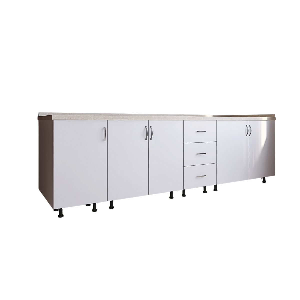 Corp Inferior Bucatarie L240 x A50 x H90 cm, Culoare Alb, Pal 18mm, Blat Termorezistent 2.8 cm - imagine 3
