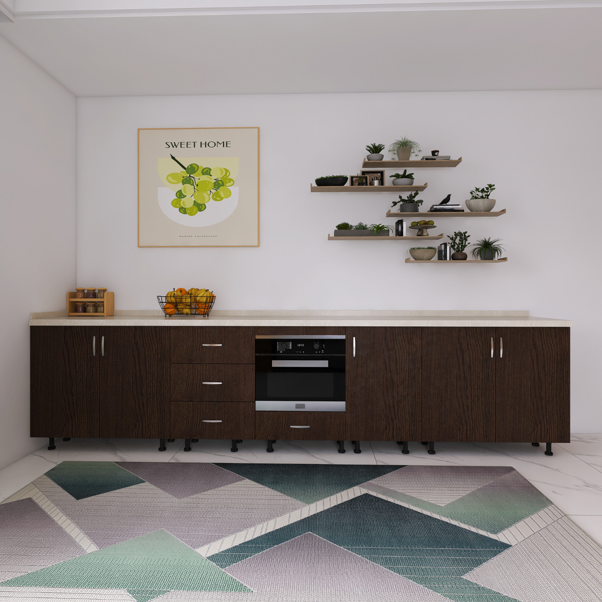 Corp Inferior Bucatarie L300 x A50 x H90 cm, Culoare WENGE, Pal 18mm, Blat Termorezistent 2.8 cm - imagine 4