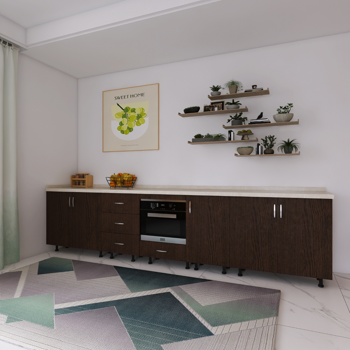 Corp Inferior Bucatarie L300 x A50 x H90 cm, Culoare WENGE, Pal 18mm, Blat Termorezistent 2.8 cm - imagine 3