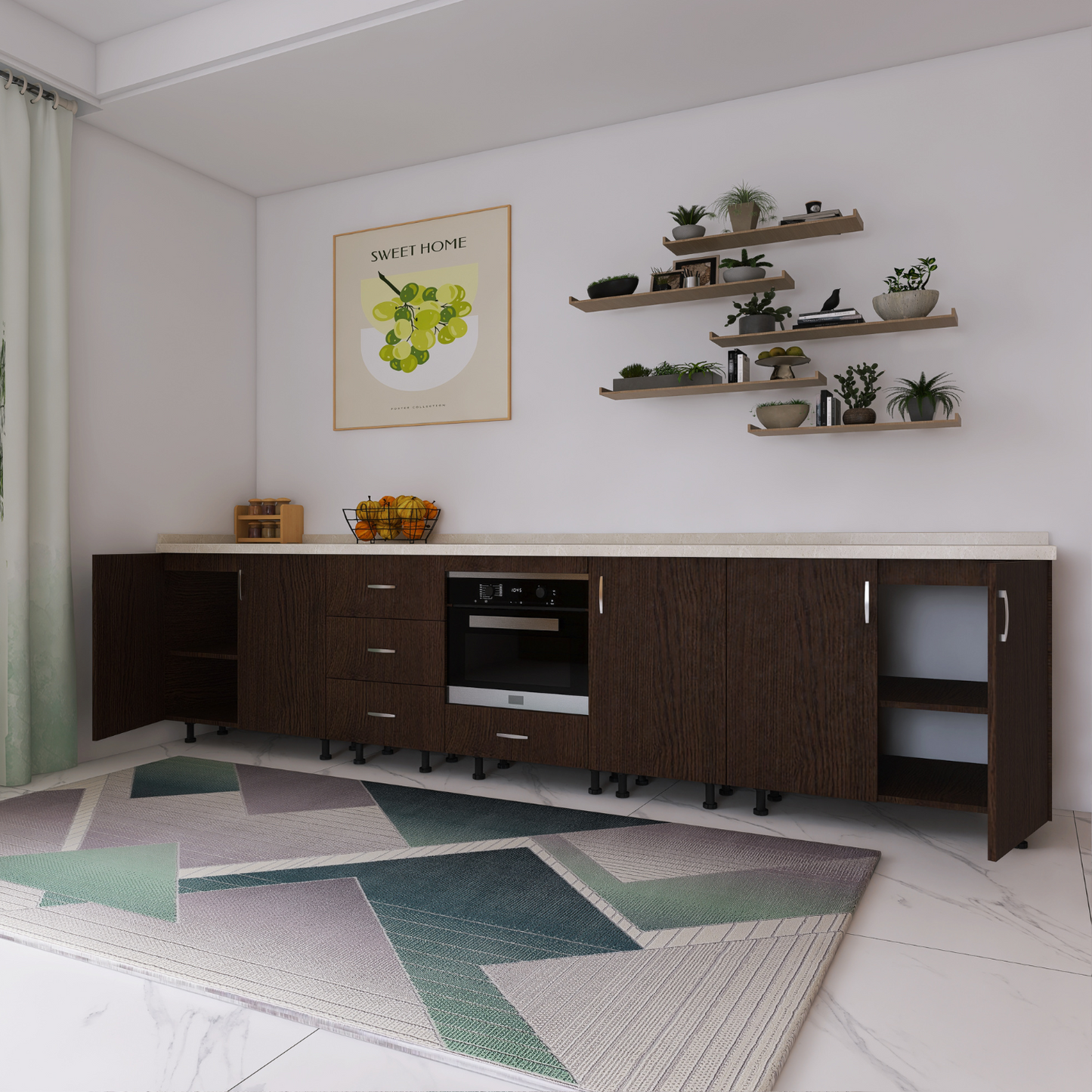Corp Inferior Bucatarie L300 x A50 x H90 cm, Culoare WENGE, Pal 18mm, Blat Termorezistent 2.8 cm - imagine 2