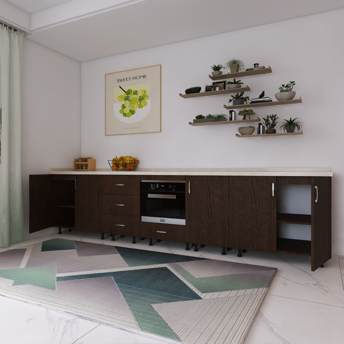 Corp Inferior Bucatarie L300 x A50 x H90 cm, Culoare WENGE, Pal 18mm, Blat Termorezistent 2.8 cm - imagine 2