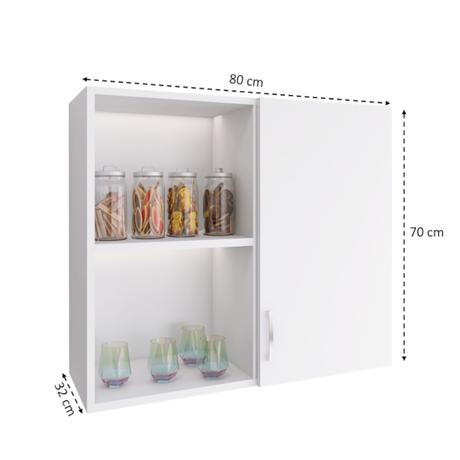 Corp Suspendat cu o usa L80 x H70 x A32 Cm, Culoare Alb, Pal 18mm - imagine 3