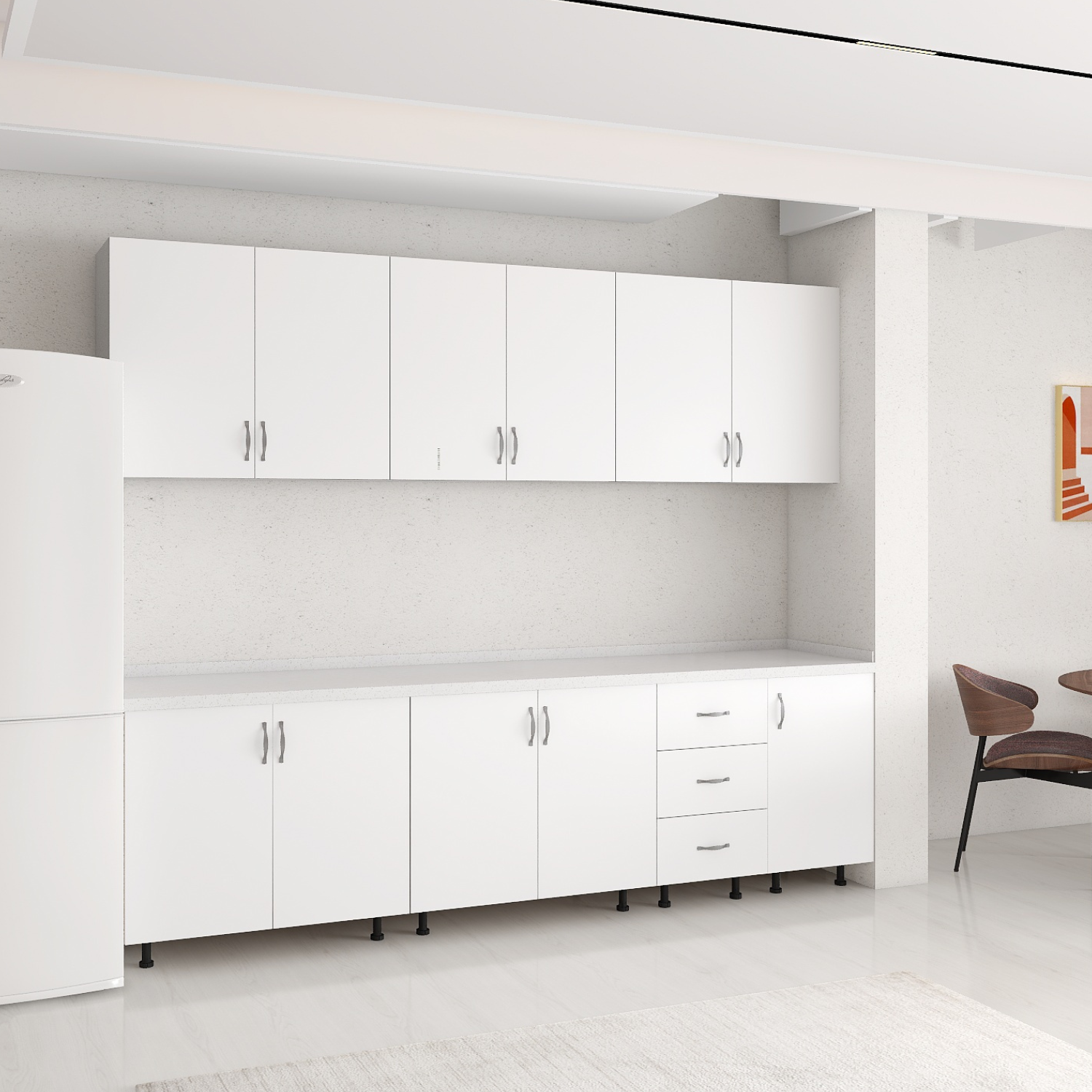 Set Bucatarie 220 cm, Pal 18mm, Culoare Alb. Blat Termorezistent Inclus - imagine 2